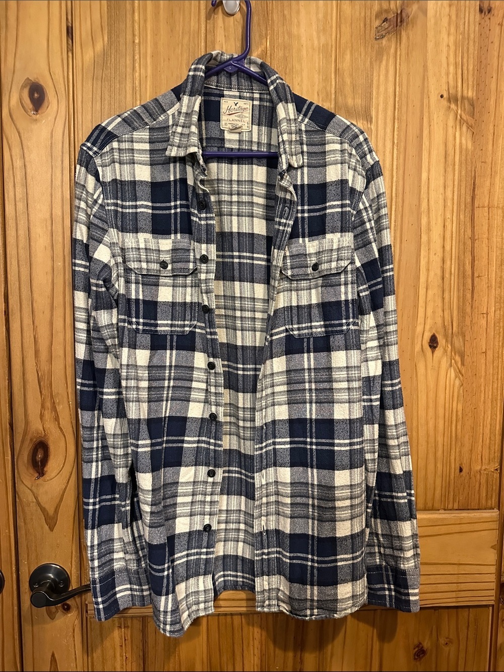 American Eagle Outfitters Navy and White Plaid Button-Up Shirt